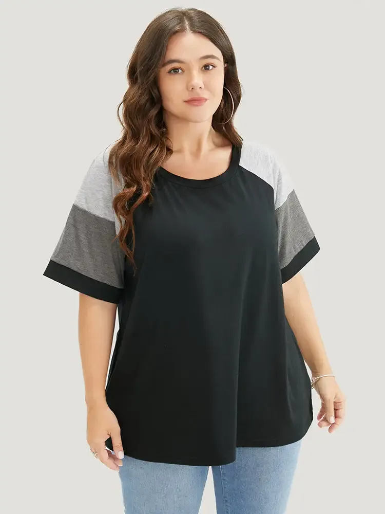 Colorblock Contrast Crew Neck Raglan Sleeve T-shirt