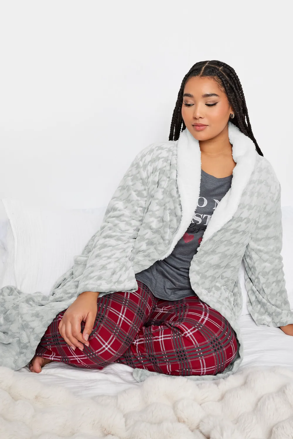 YOURS Curve Grey Dogtooth Maxi Dressing Gown