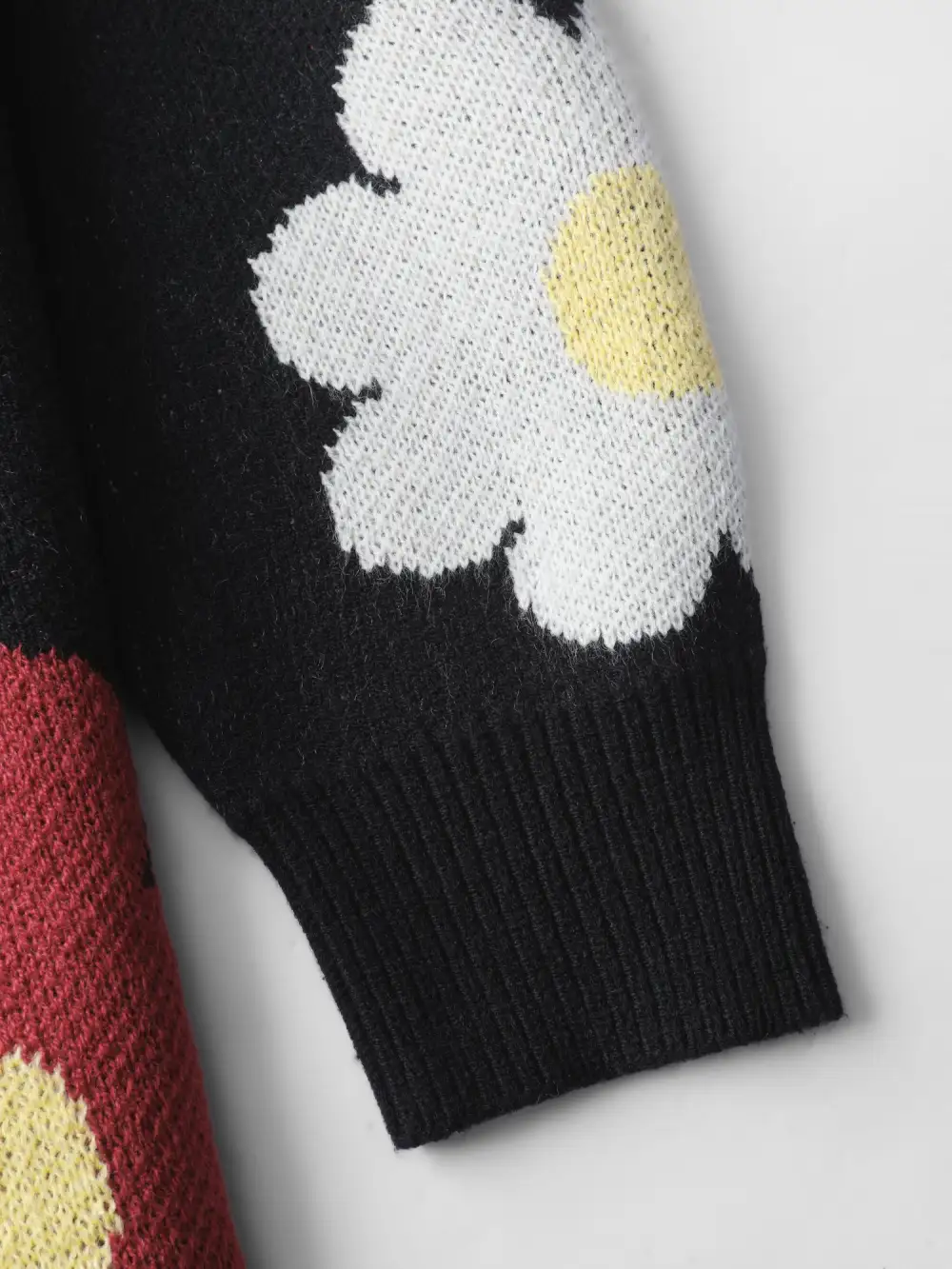 Flower Pattern Jacquard Crew Neck Pullover