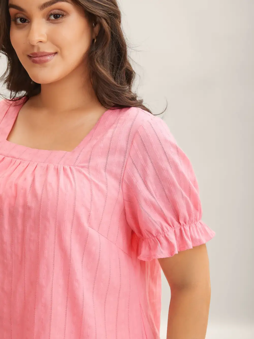 Cotton Square Neck Ruffled Sleeve Shirt