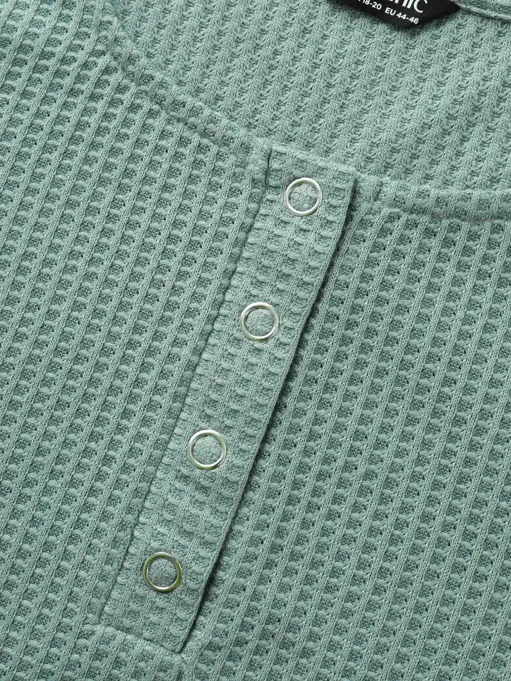 Solid Waffle Knit Round Neck T-Shirt