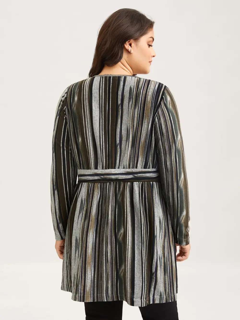 Colored Striped Open Front Waist Defining Jacket