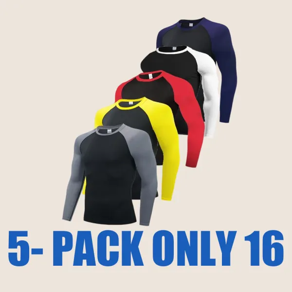 5-Pack Men's Long Sleeve Shirts – Quick Dry, Moisture-Wicking, Breathable, UV Protection, Slim Fit for Sports & Outdoor