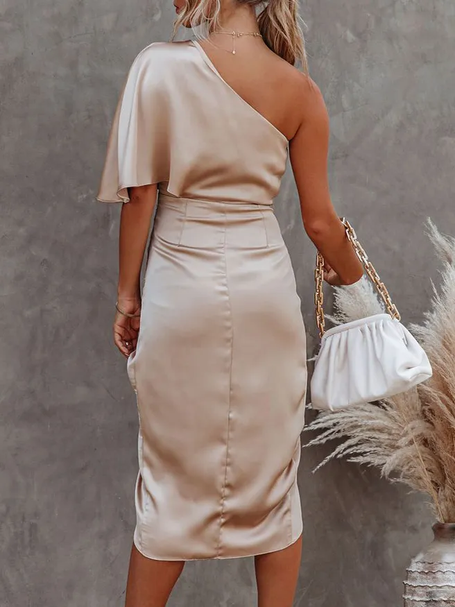 Sexy One-sided Sleeve Irregular Evening Dress