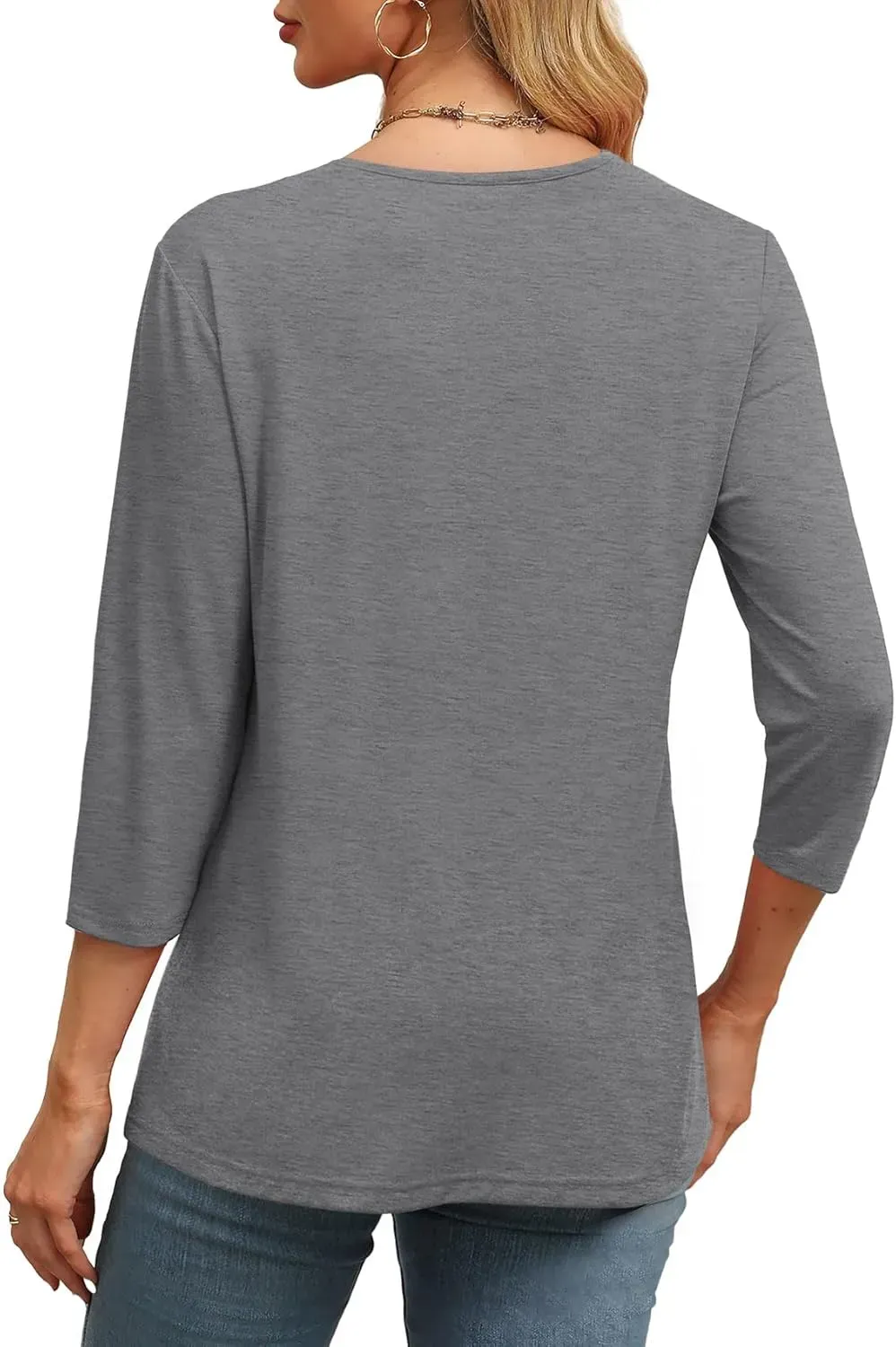 ✨Flash Sale Women's Trendy V Neck 3/4 Long Sleeve Tops Loose Fit Blouse