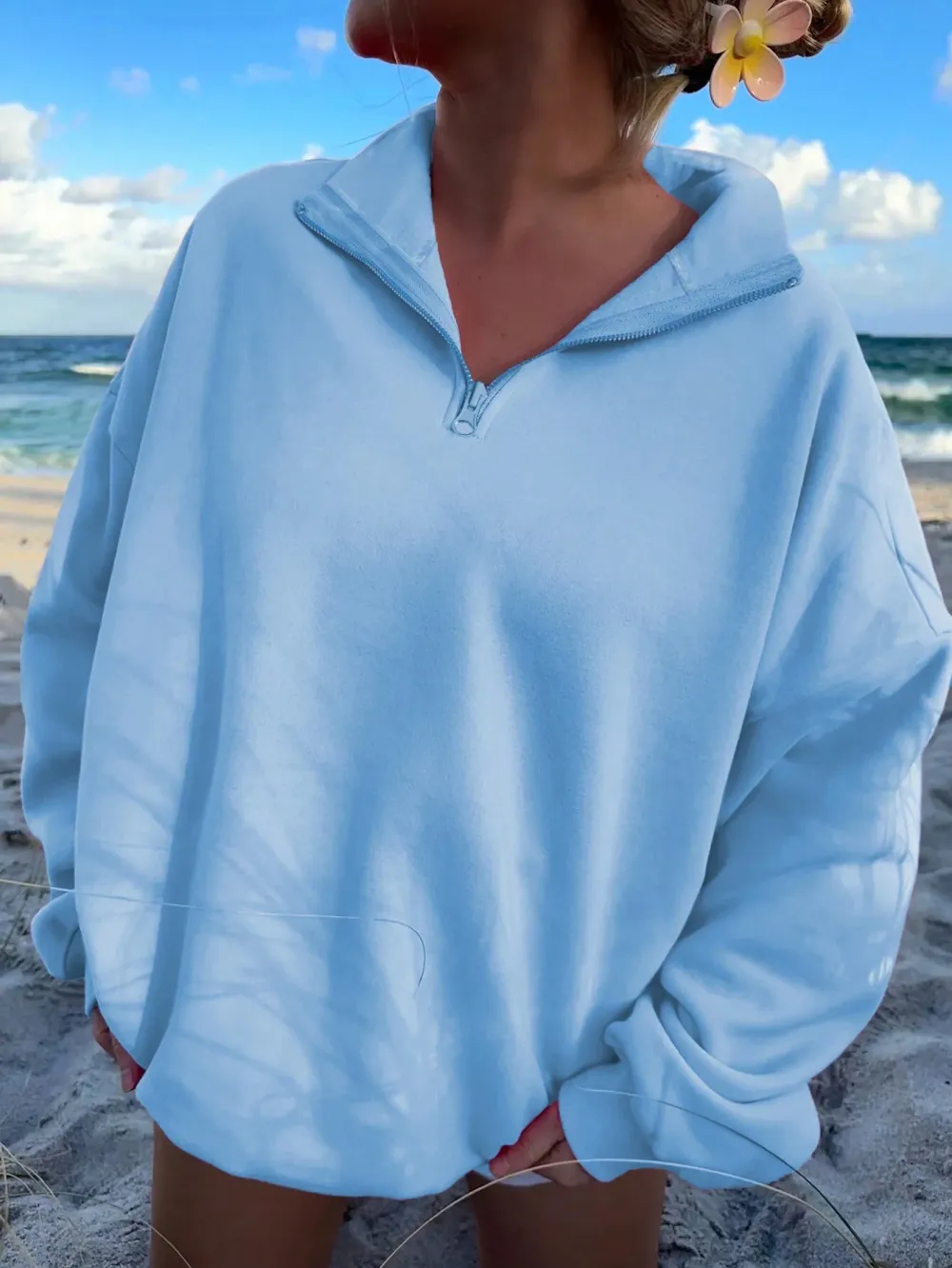 Half Zipper Pullover Sweatshirt With Long Sleeves