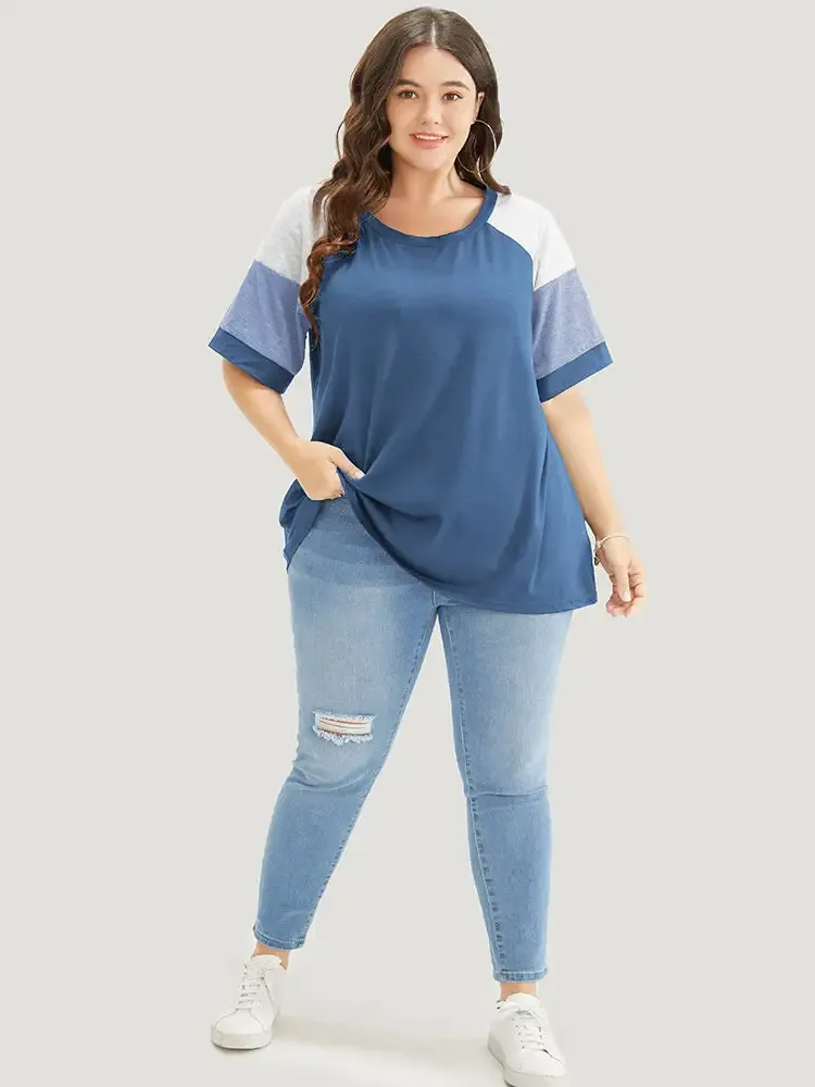 Colorblock Contrast Crew Neck Raglan Sleeve T-shirt