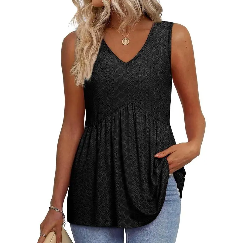 Women’s V-Neck Peplum Tank Top – Flowy, Sleeveless, Stretchy Summer Style