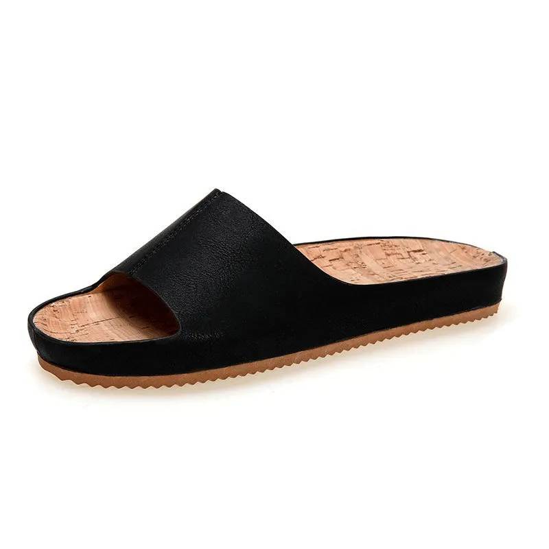 Retro wood grain flat sandals