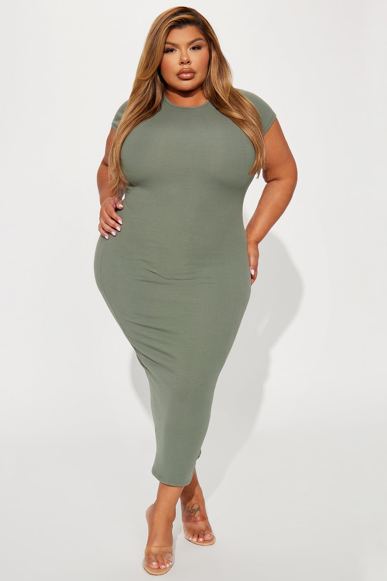 Snatch Me Up Ribbed Midi Dress - Olive