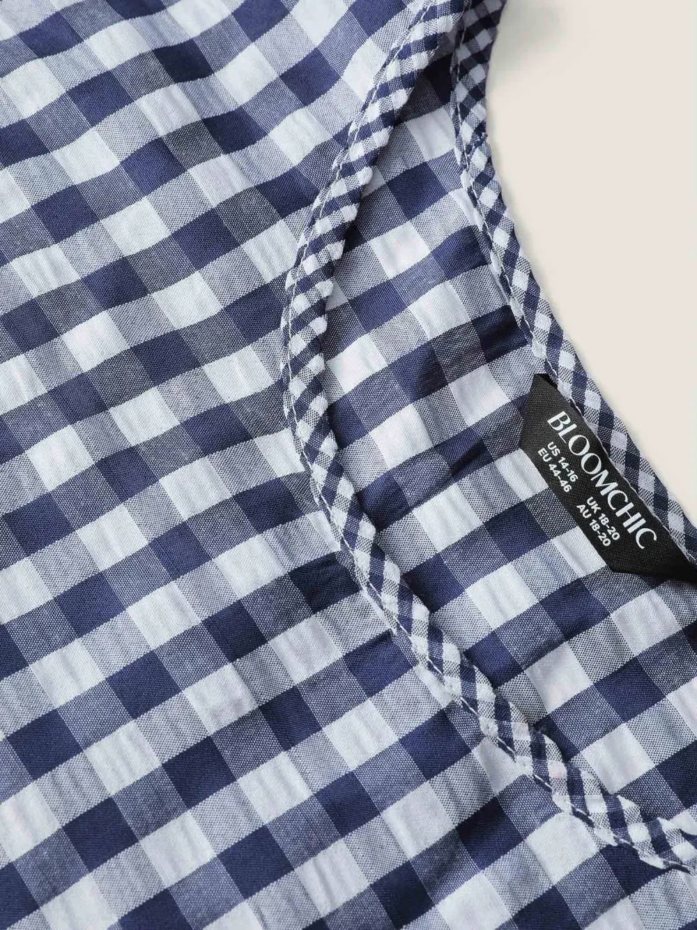 Checkered Print Flared Overlap Sleeve Blouse