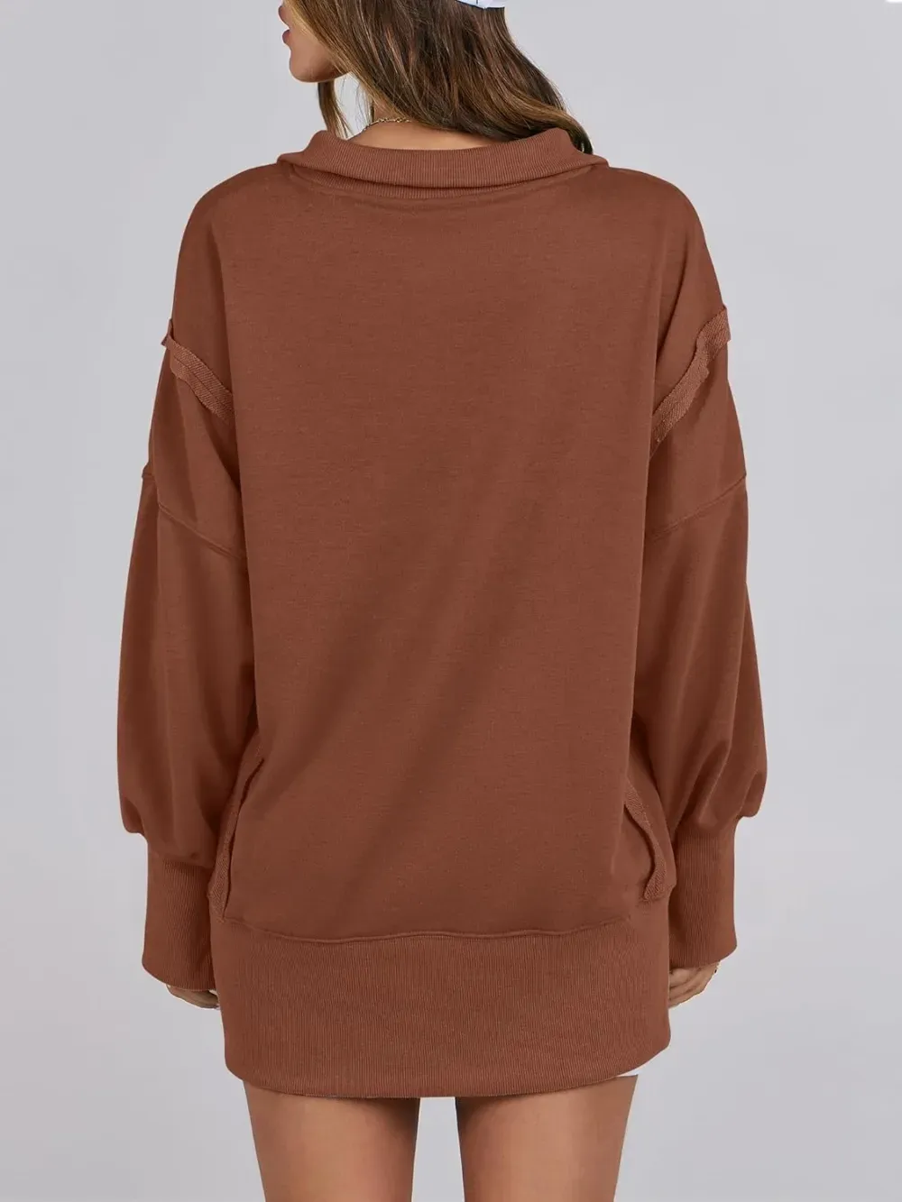 ✨Women's Oversized High Low Split Button Up Henley Pullover Top