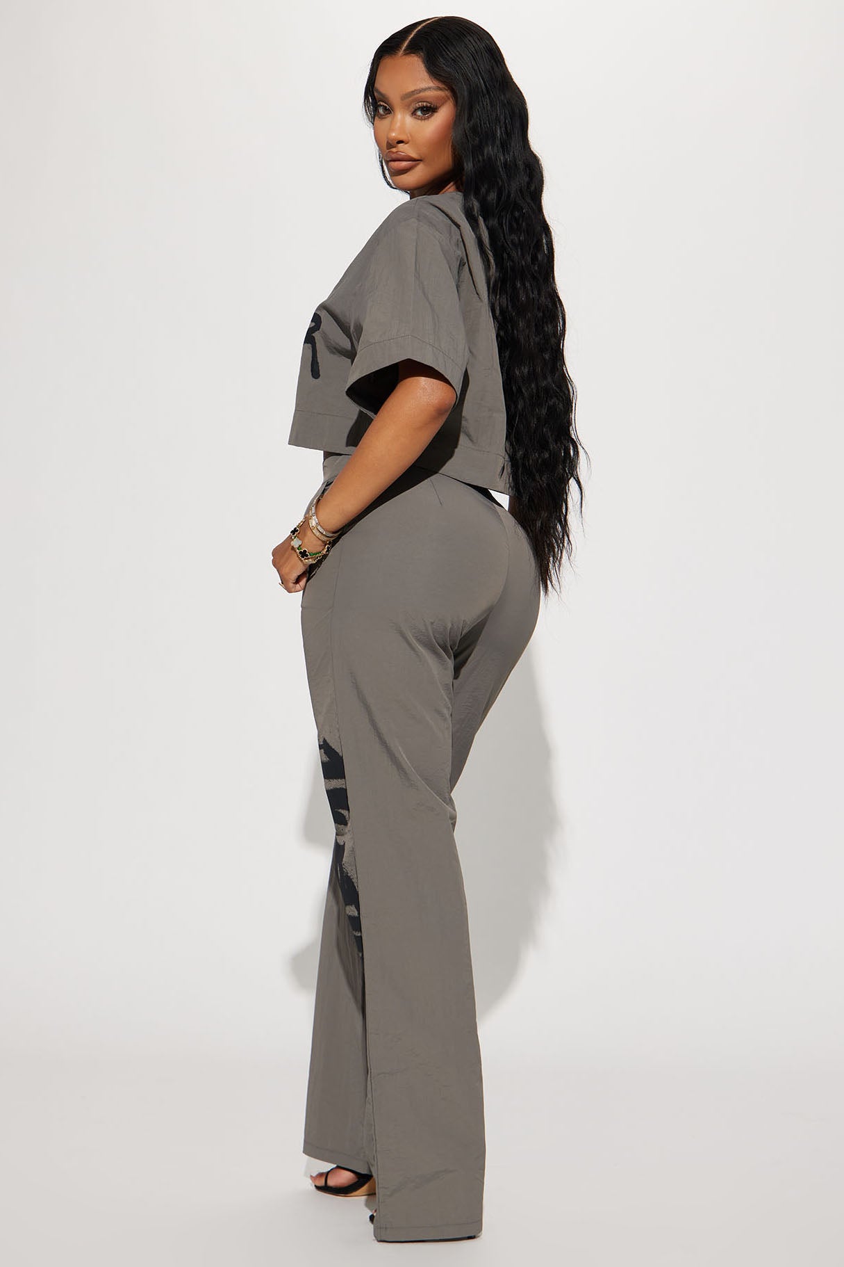 Time To Hustle Windbreaker Pant Set - Grey