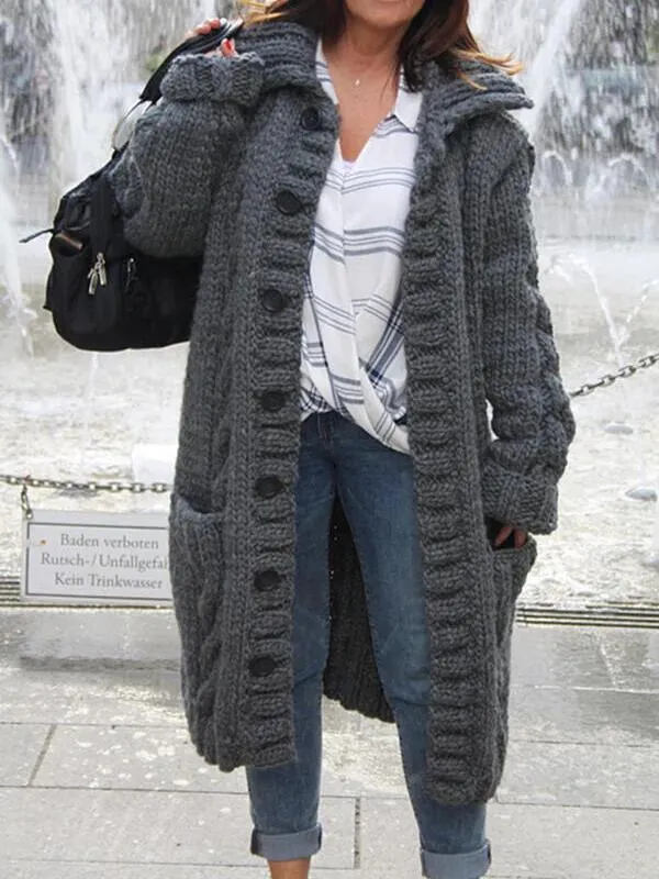 Cotton V Neck Long Sleeve Sweater Coat