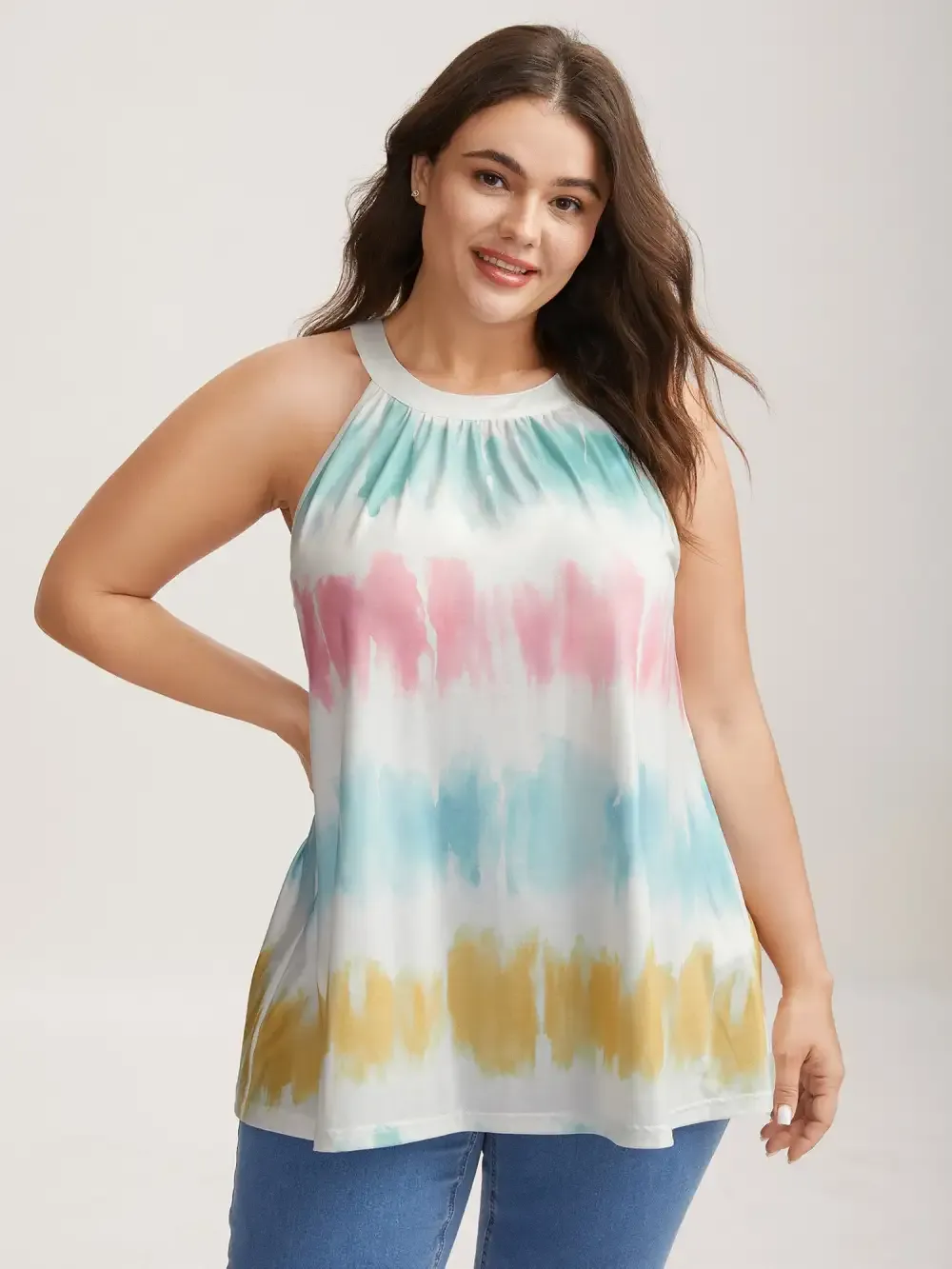 Color Fusion Pleated Flowy Tank Top