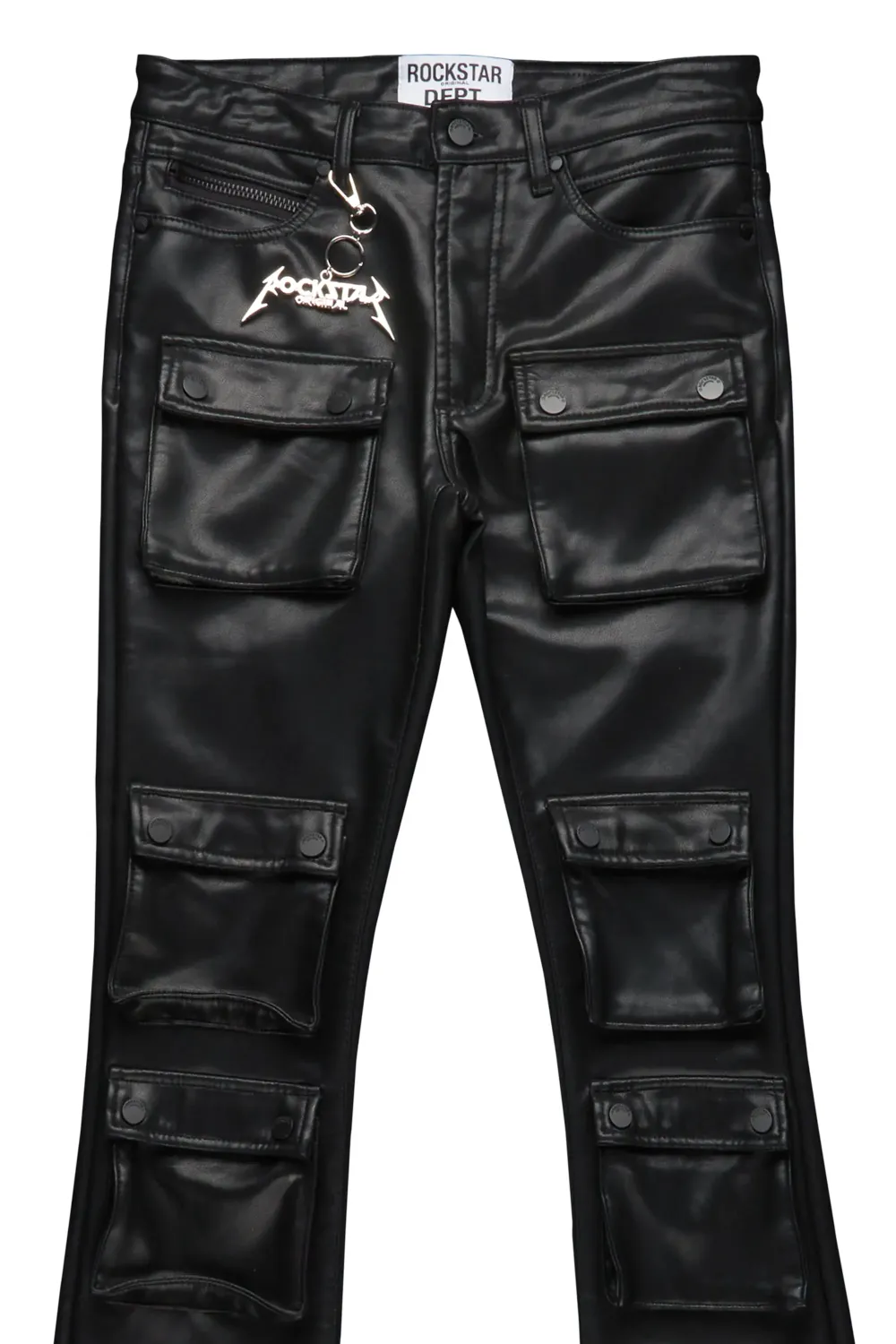 Remi Black Faux Leather Stacked Flare Jean