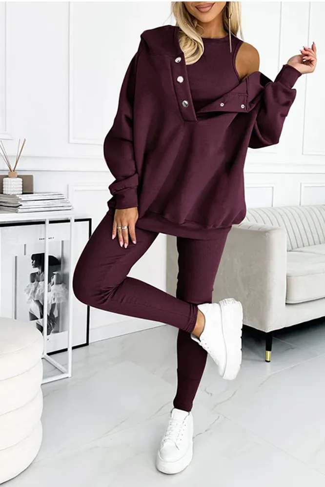 Women's casual fashion vest & hooded sweatshirt and slim pants three-piece set