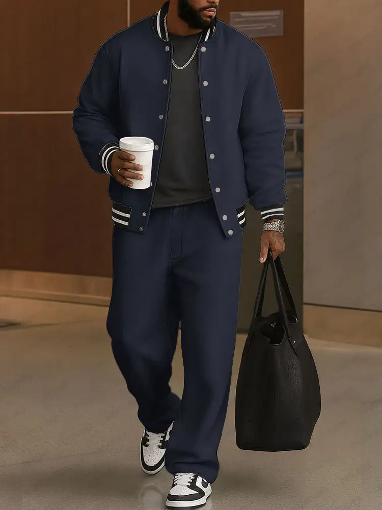 Classic Striped Trim Jacket Pants Set