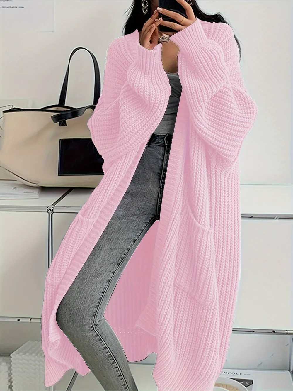 Cozy Solid Color Open Front Knitted Cardigan - Soft, Relaxed Fit, Long Sleeve Length, Casual Design - Perfect for Spring and Fall, Womens Clothing