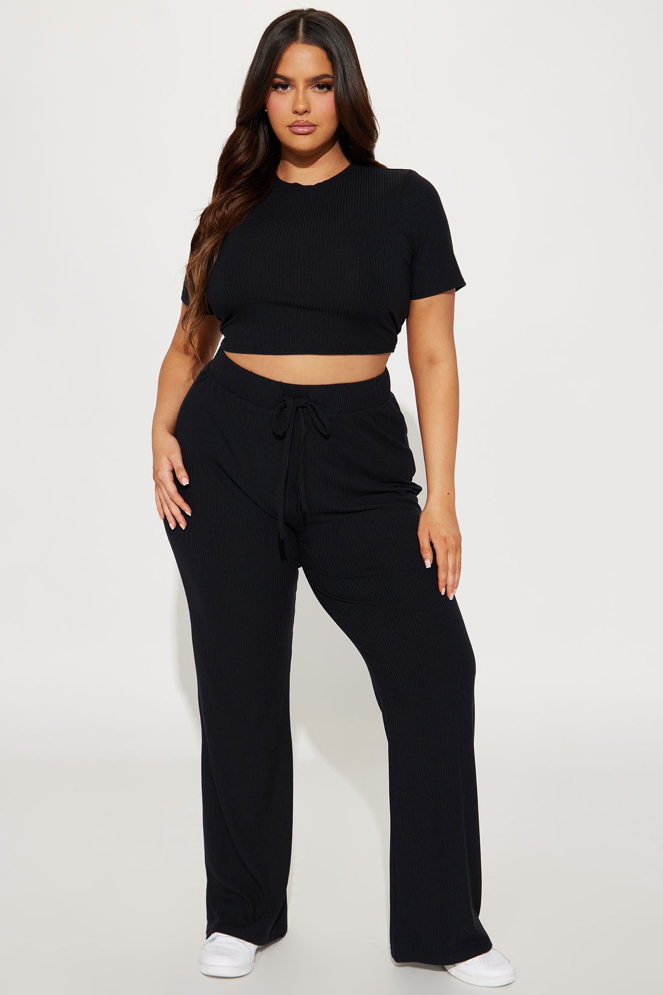 In A Mood Ribbed Pant Set - Black