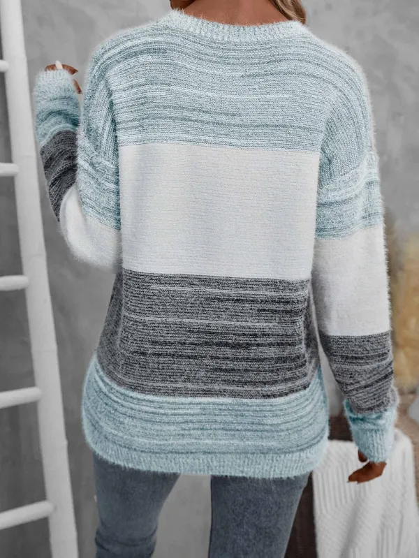 Women's Sweater Colorblock Drop Shoulder Sweater Sweater for Women (Color : Baby Blue, Size : Small)