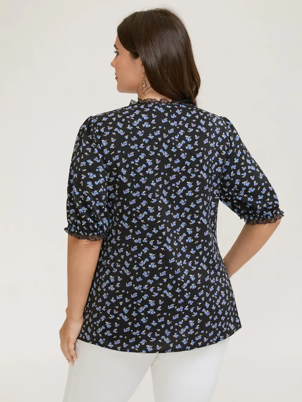Ditsy Floral Print Lace Trim Blouse