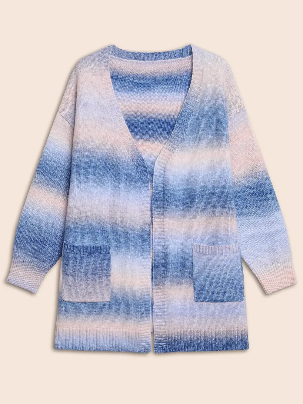 Ombre Kimono Collar Patched Pocket Cardigan