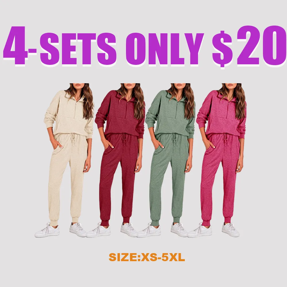Autumn Essential Women's 2-Piece Half-Zip Sweatsuit – Comfy Pullover & Joggers Set