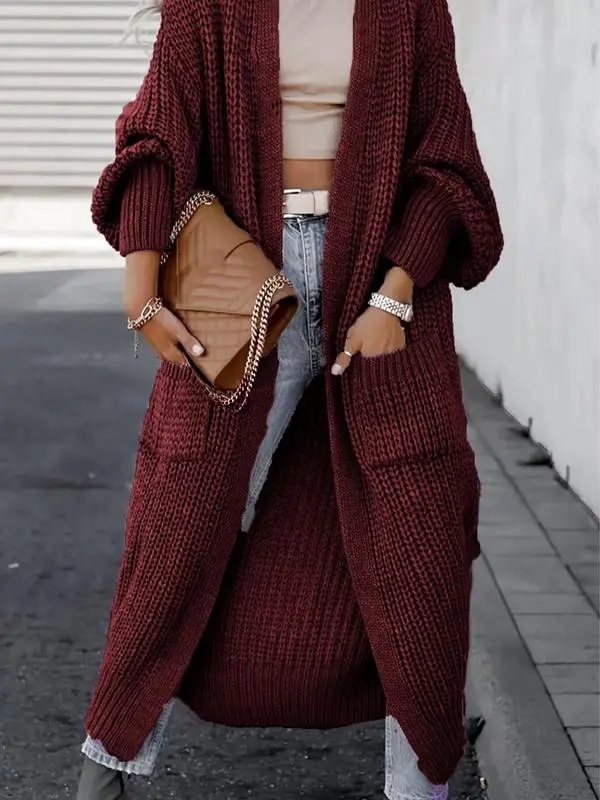 Women's Solid Drop Shoulder Long Cardigan