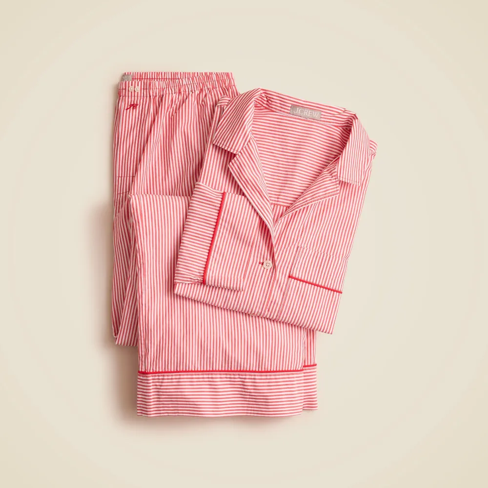 Pajama pant set in striped cotton poplin