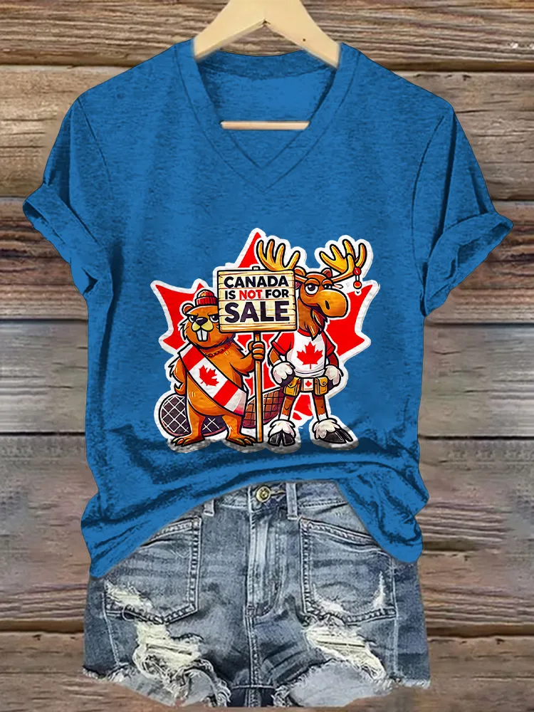 Canada Is Not For Sale Printed V-Neck Short-Sleeved T-Shirt