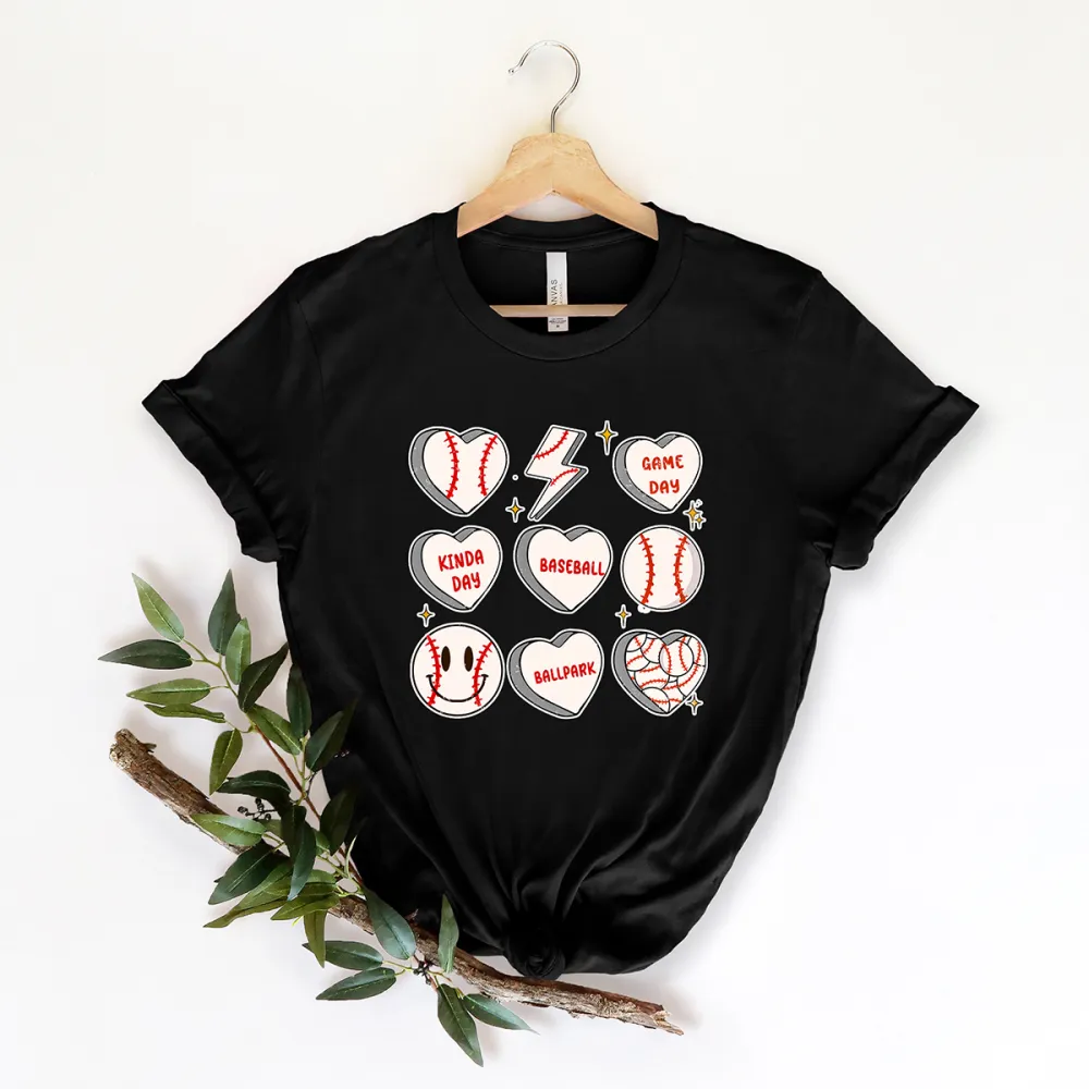 Baseball Game Day Print Round Neck Short Sleeve T-Shirt