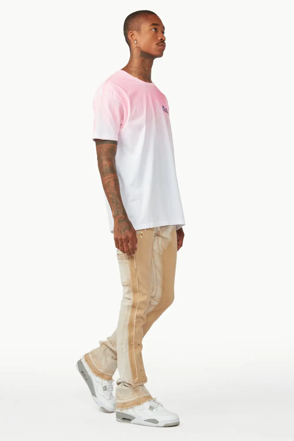 Carson Beige Stacked Flare Jean