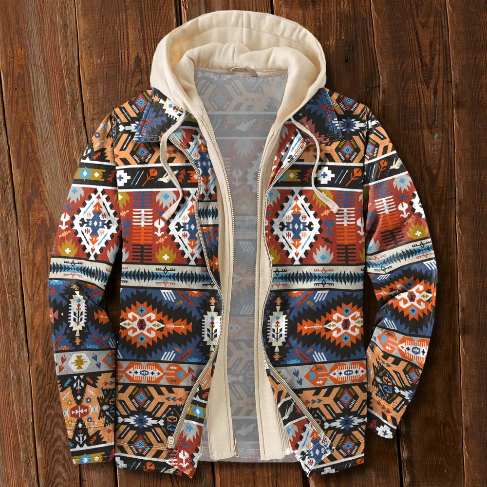 Men's Autumn & Winter Outdoor Casual Vintage Ethnic Print Hooded Jacket