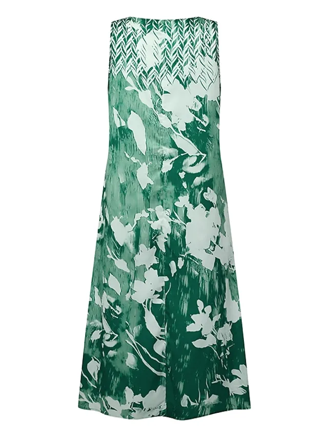 Women‘s Dress Set Two Piece Dress Midi Dress Green Blue Gray Half Sleeve Floral Print Summer Spring U Neck Casual 2023 S M L XL XXL 3XL