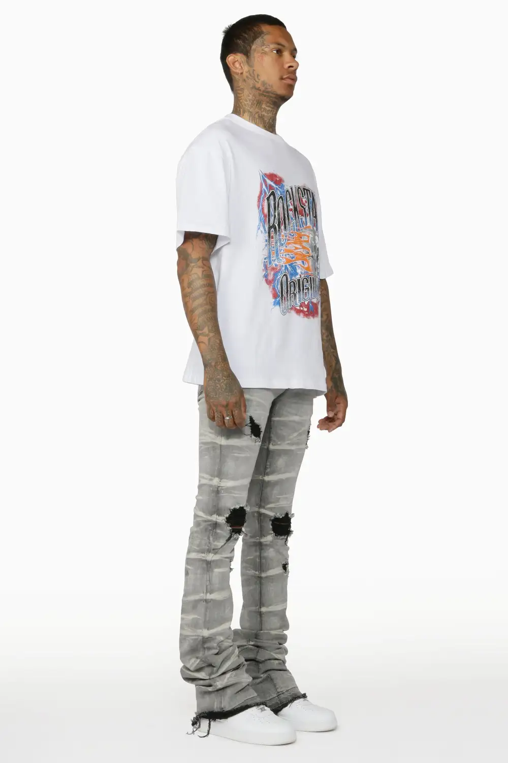 Sniper Light Grey Super Stacked Flare Jean