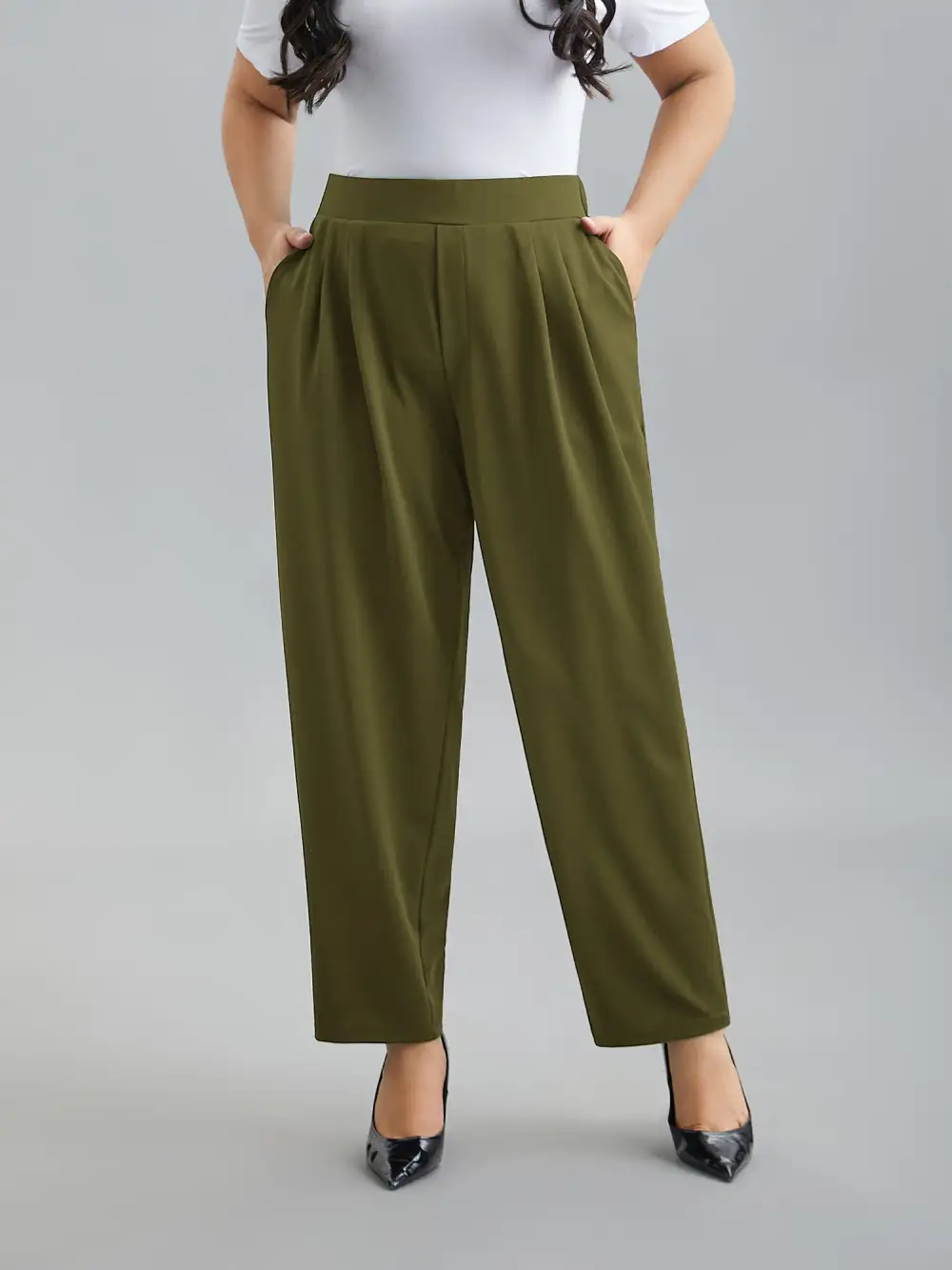 Stretchy-Waist Straight Leg Pants