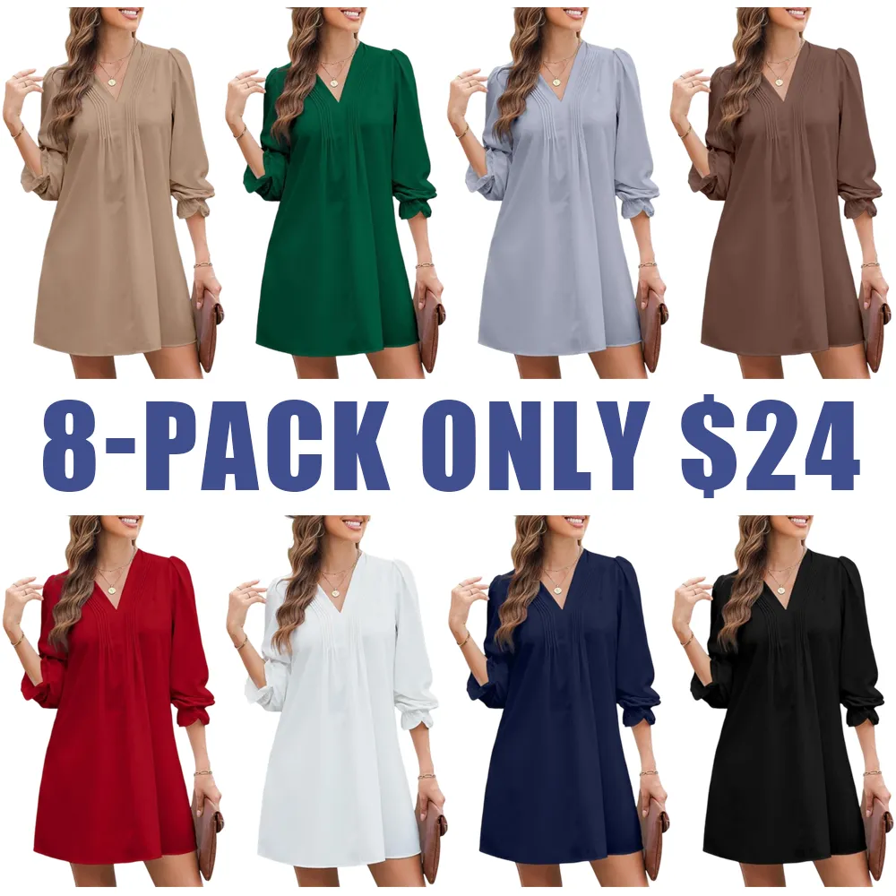 Women's A-Line Ruffle Sleeve V-Neck Midi Dress – Pleated Flowy Sundress