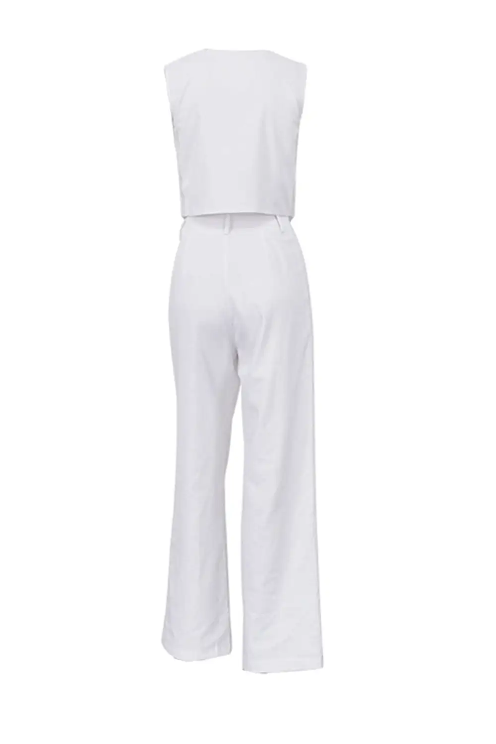 White Button Down Tank Top Long Pants Set
