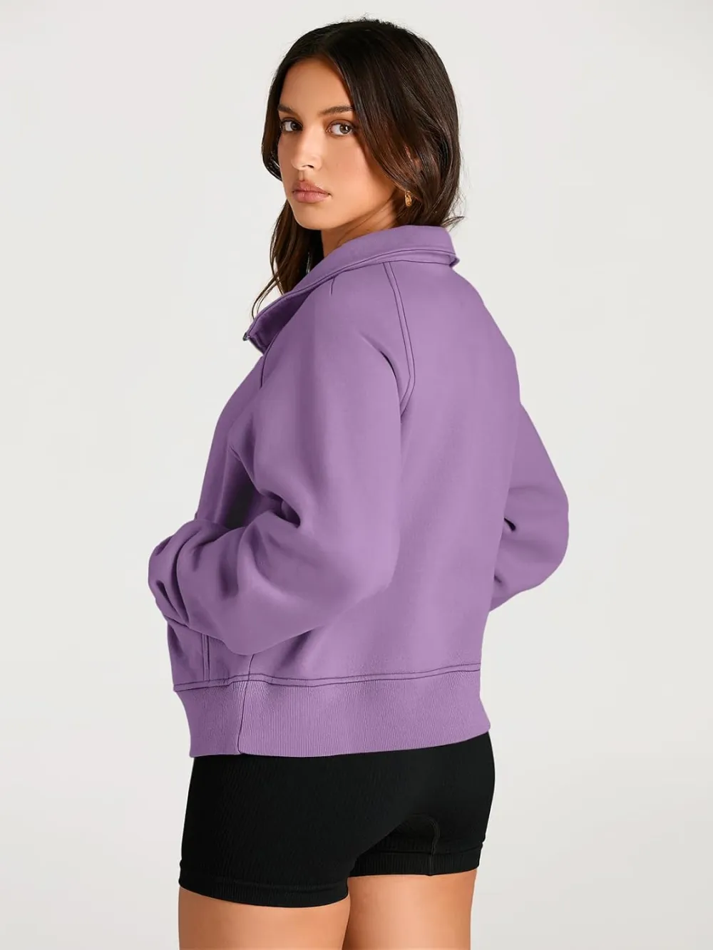 Womens Sweatshirts Half Zip Cropped Pullover Fleece Quarter Zipper Hoodies Fall outfits Clothes Thumb Hole