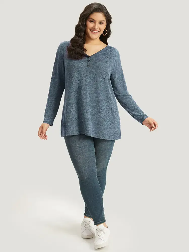 Heather Button Up Long Sleeve T-Shirt