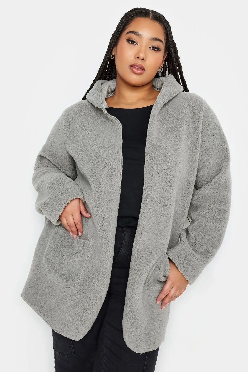YOURS Curve Brown Teddy Hooded Jacket