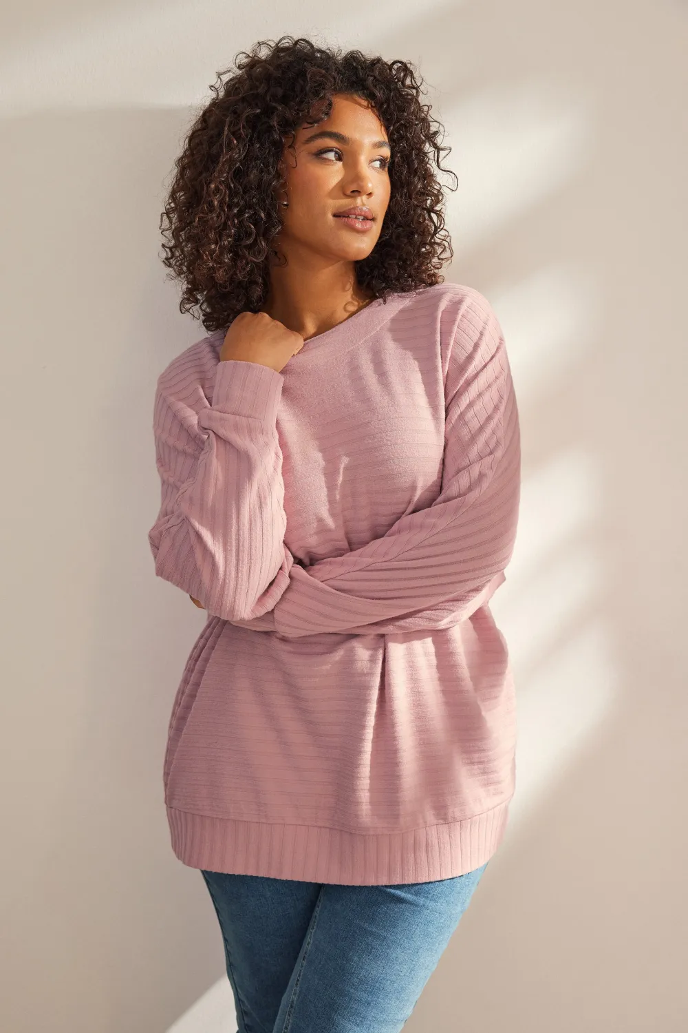 EVANS Curve Cream Ribbed Soft Touch Jumper