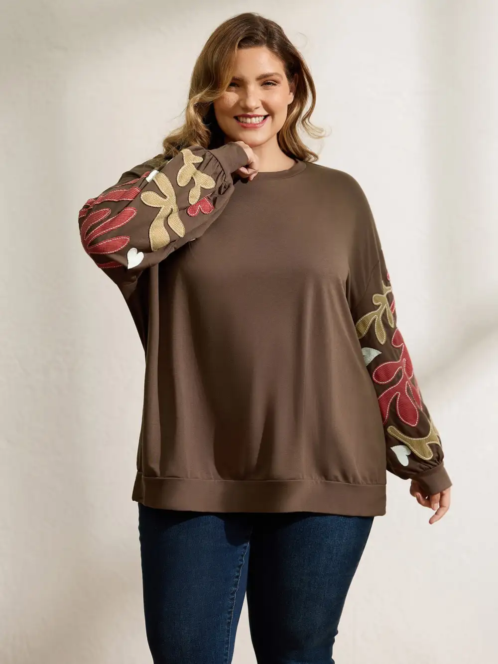 Floral Embroidered Patchwork Contrast Sweatshirt