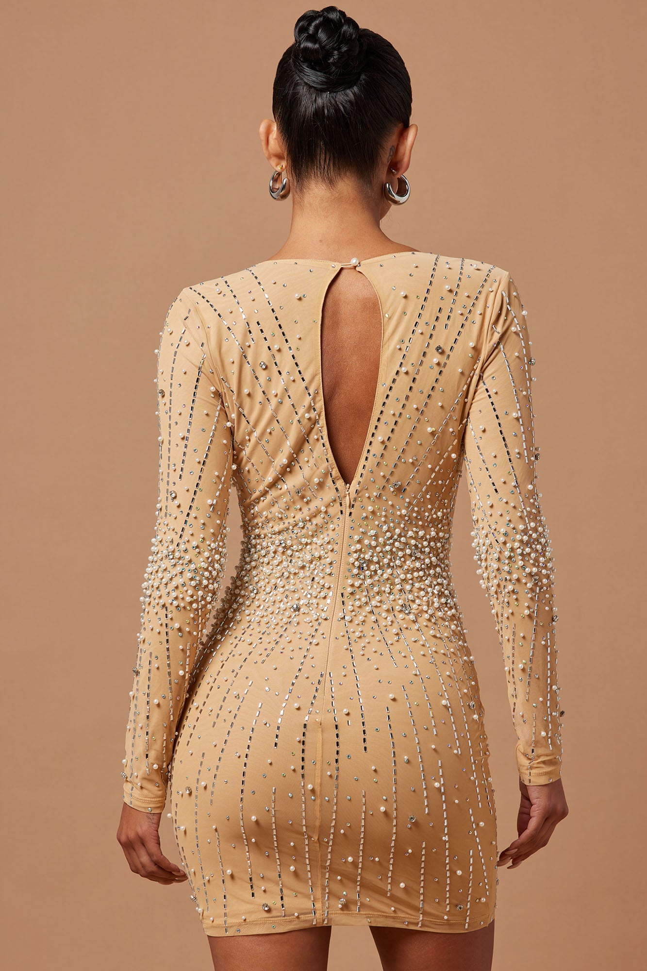 Juliette Embellished Mini Dress - Nude