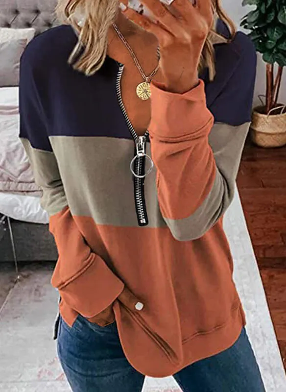 Color Block V-Neck Long Sleeves Sweatshirt