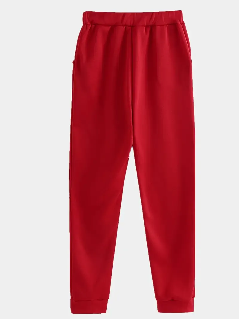 Trendy Solid Womens Two-Piece Set - Comfy Hoodie with Kangaroo Pockets & Drawstring Pants Outfit - Casual, Stylish, Versatile Wardrobe Essential