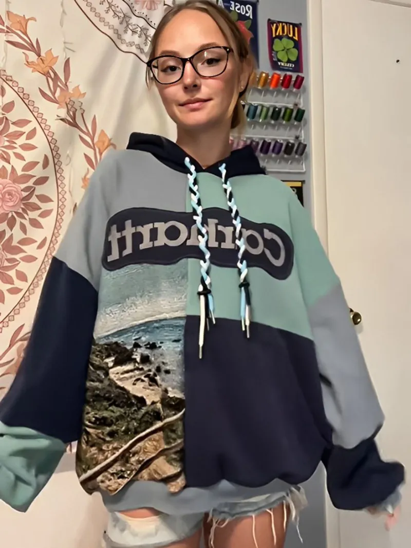 Light Blue Streetwear Leisure Hoodie Sweatshirts