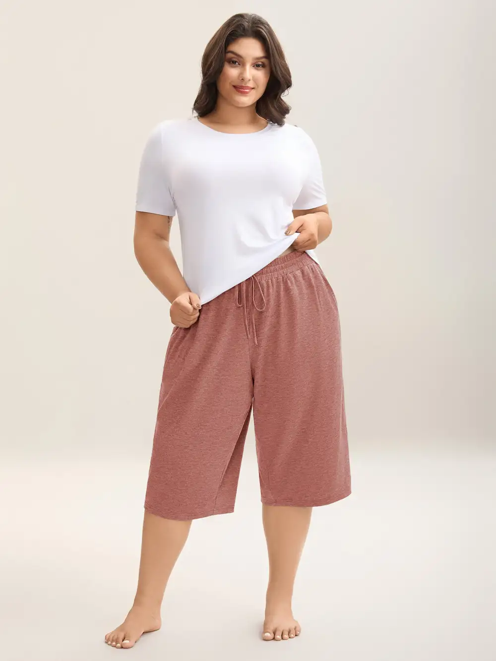 Mixed Color Knit Drawstring Loungewear Bottoms