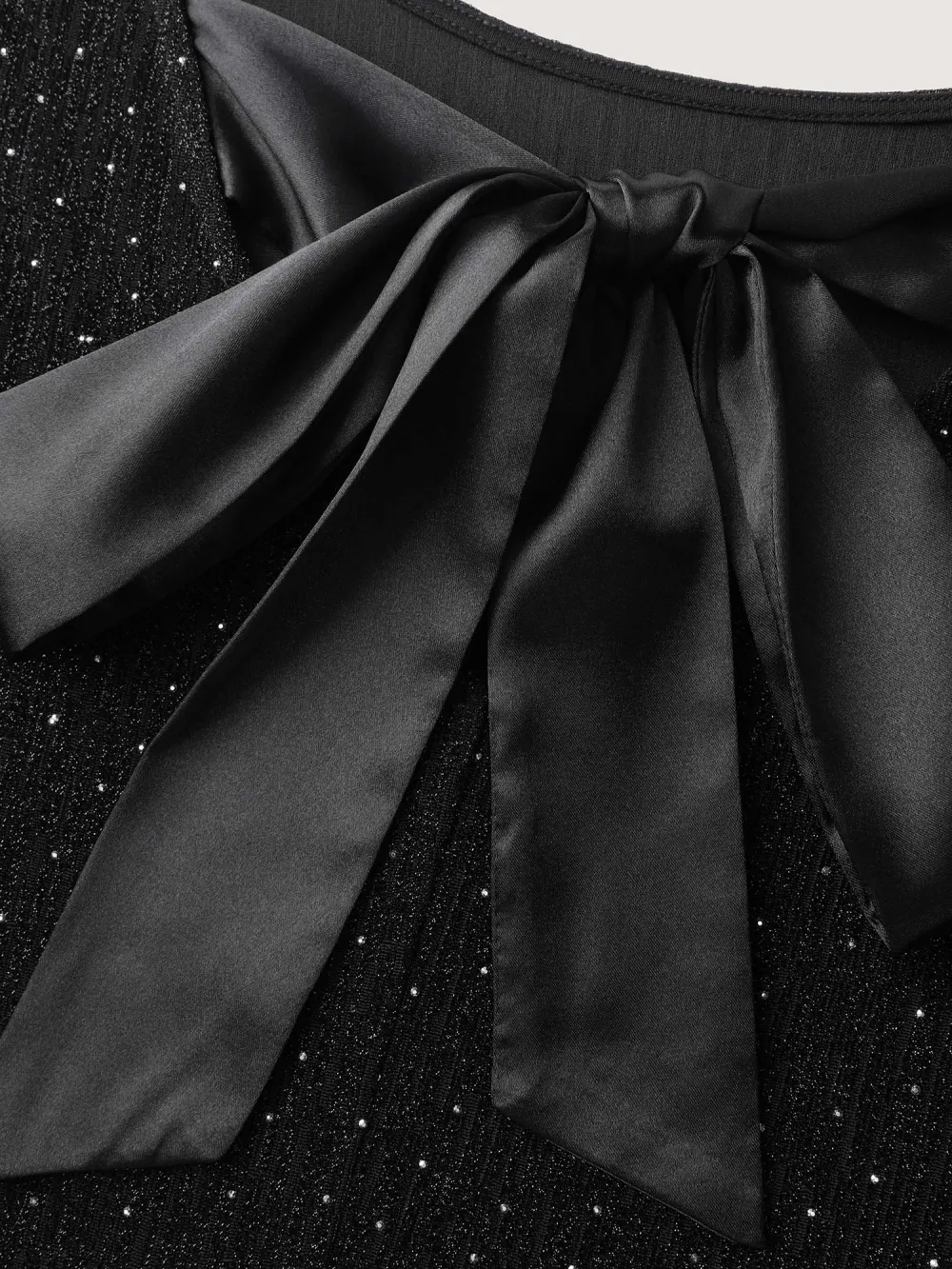 Metallic Detail Shimmery Back Bow Midi Dress